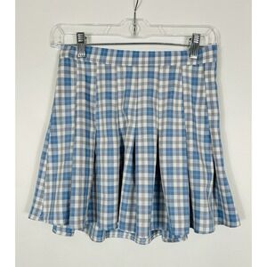 Papaya Plaid Pleated Mini Skirt Blue White Size M Light Academia Preppy School